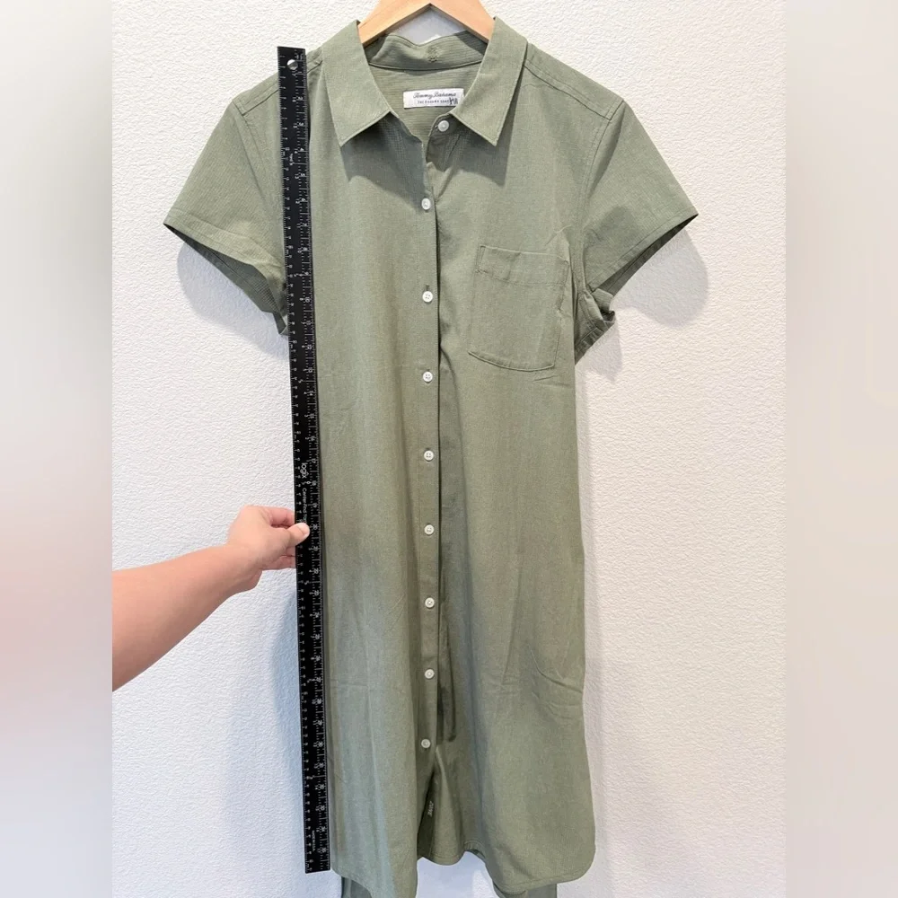 Tommy Bahama IslandZone Shirt Dress Olive Green Belted Resort Coastal Travel L - Picture 8 of 12